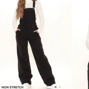 Fashion Nova Gray Black Washed Keep It Loose Wide Leg Denim Overalls Size 1 /XS